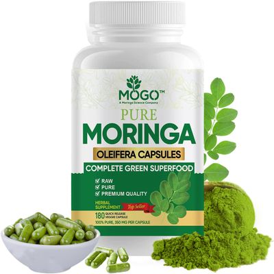 MOGO Organic Moringa Powder Capsules,180 Ct | Moringa Supplement for Energy, Immunity &amp; Joint Health, Our Moringa Capsule Made with Pure Moringa Powder Organic,Vegan and Non GMO.