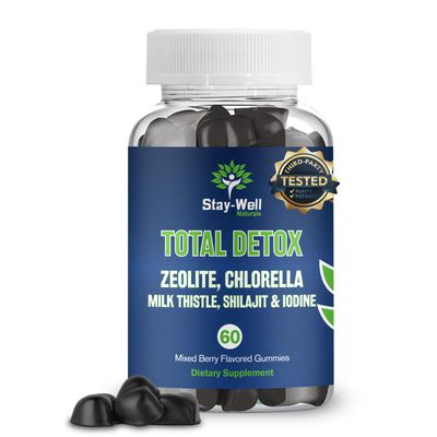 Stay-Well Naturals Total Detox, Heavy Metal Detox for Adults- Zeolite, Chlorella, Milk Thistle, Shilajit &amp; Iodine, Toxin Cleanse, Heavy Metal Cleanse, 60 Mixed Berry Gummies