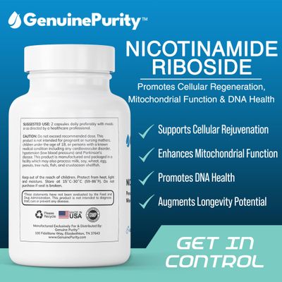 GenuinePurity Liposomal NR 300mg Nicotinamide Riboside Supplement | Advanced NAD Boost for Cellular Energy and Mitochondrial Function | Gluten Free, Vegan, USA Made, Non-GMO | 60 Capsules