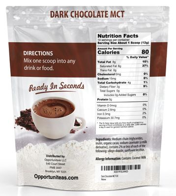 Opportuniteas MCT Oil Powder, Keto Creamer for Coffee, Drinks&Smoothies, Low Carb Keto Friendly, Boost Energy&Mental Focus, Supplement for Ketogenic Diet, Gluten Free&Non-GMO, Dark Chocolate 6 oz