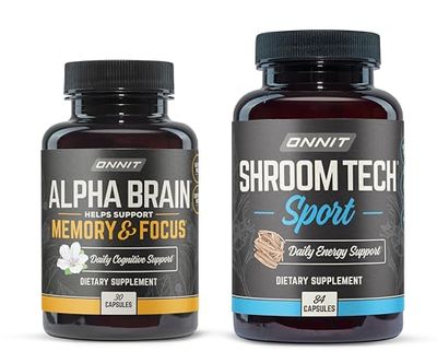 ONNIT Premium Alpha Brain Bundle - Nootropic Brain Supplement (30 Count) for Focus, Concentration &amp; Memory + Shroom Tech Sport for Exercise, Energy &amp; Cardiovascular Performance (84 Count)