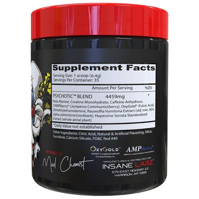 Insane Labz Psychotic, High Stimulant Pre Workout Powder, Extreme Lasting Energy, Focus and Endurance with Beta Alanine, Creatine Monohydrate, DMAE, 35 Srvgs (Strawberry Lemonade)