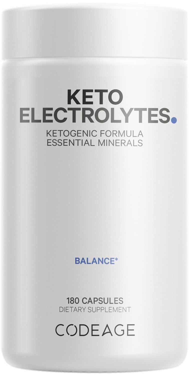 Codeage Keto Electrolytes Supplement - Vegan Electrolyte Tablets w Magnesium, Potassium, Calcium &amp; Salt - Electrolyte Powder Salt Pills &amp; Drink Hydration Supplements - Non-GMO Keto Diet - 180 Capsules