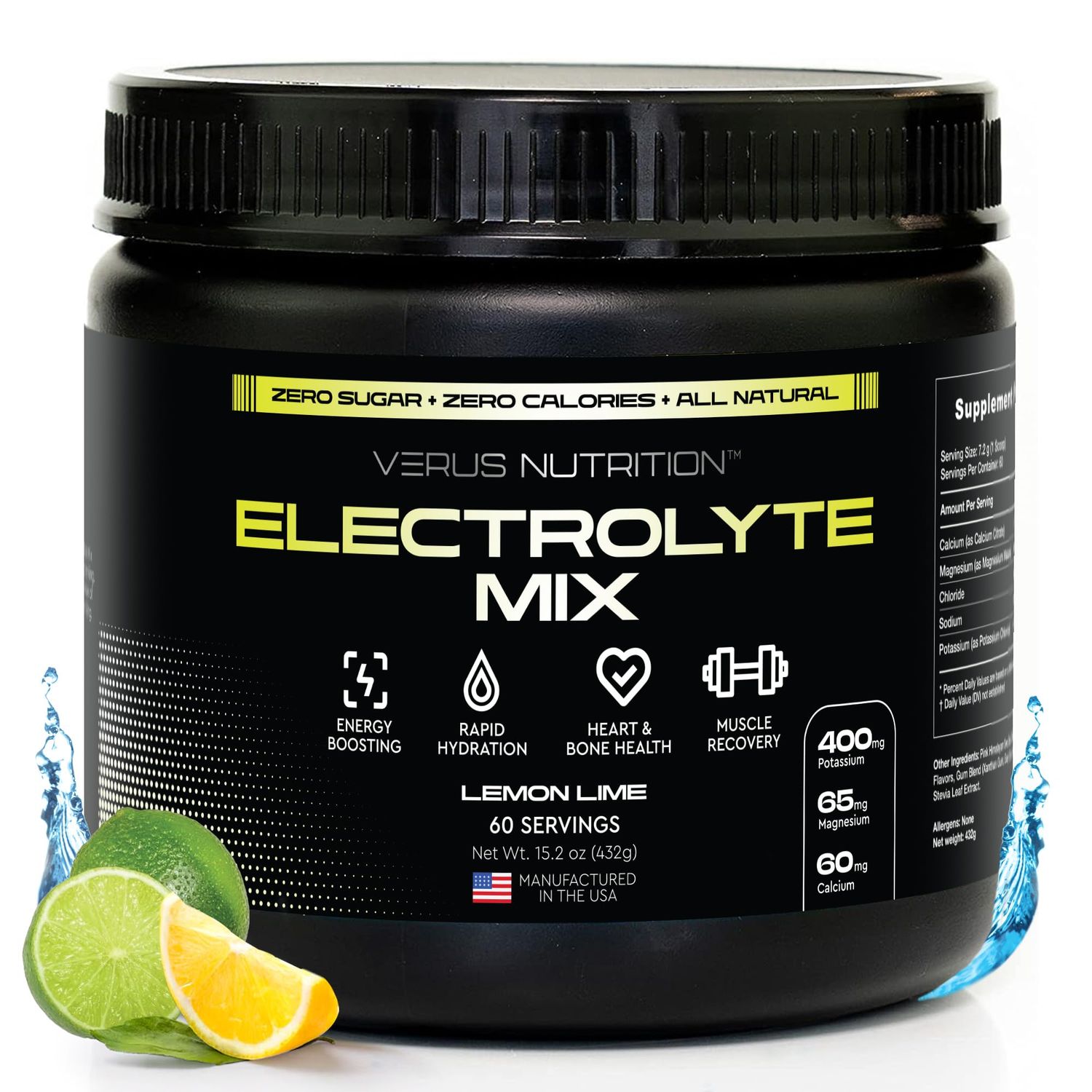 VERUS NUTRITION Electrolytes Powder No Sugar- Zero Calorie Hydration Powder | Sugar Free Electrolytes for Fasting, Keto &amp; Vegan | Natural Ingredients Electrolyte Mix for Energy Boost, 60 Servings