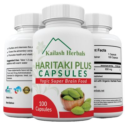 Kailash Herbals Organic Haritaki Capsules - 2420MG - Improves Digestion - Detoxification &amp; Rejuvenation - Maintains Regularity - Brain Function- 100 Capsules Terminalia chebula | Vegan, Non-GMO