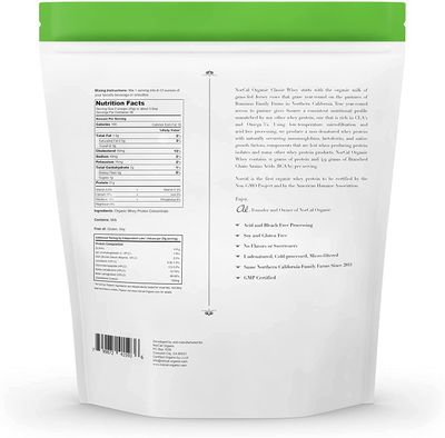 NorCal Organic - Classic Whey Protein - 100% Grass-Fed and Grass-Finished - UNFLAVORED - Lecithin-Free - 2lb Bulk