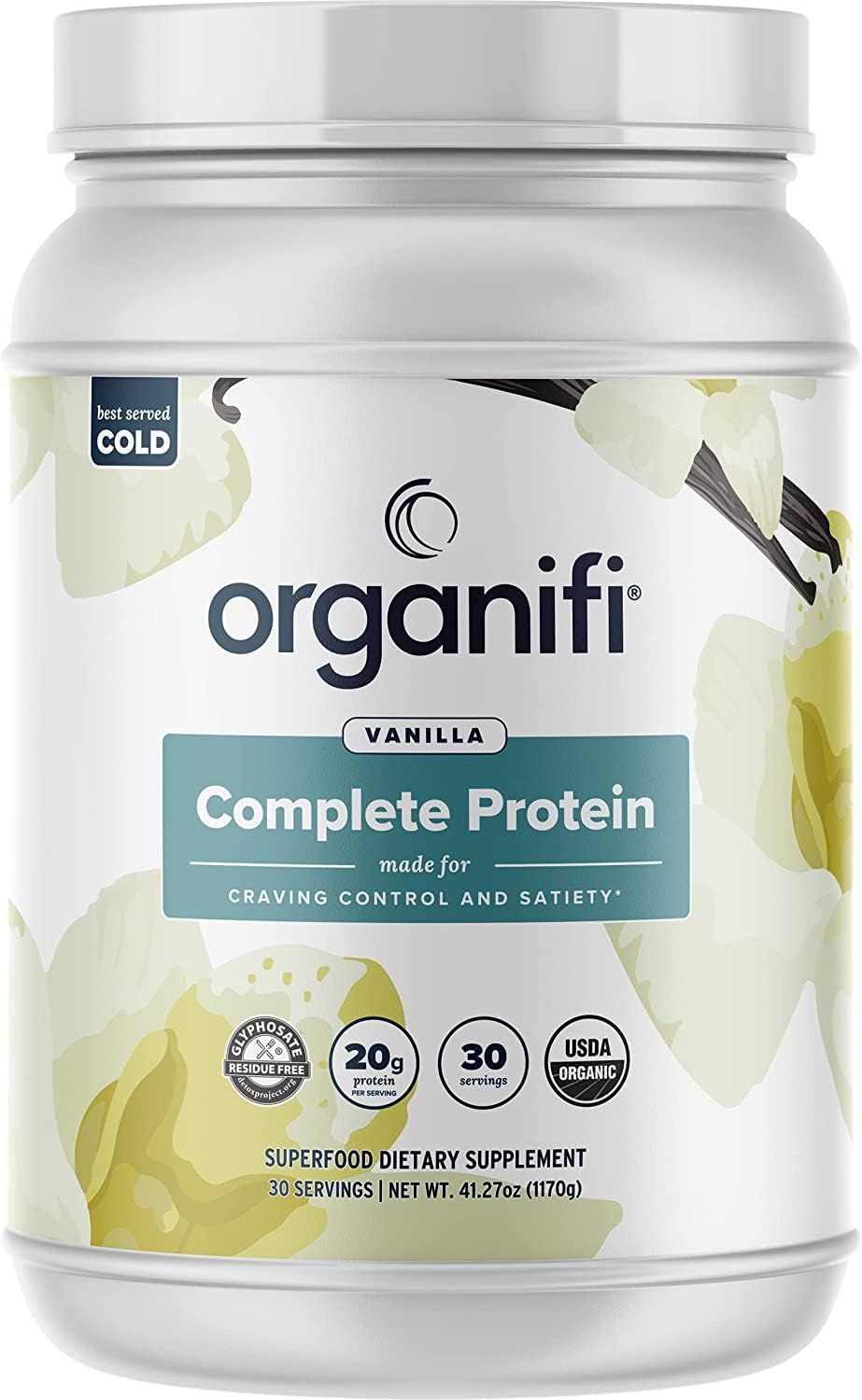 Organifi Complete Protein Vanilla Flavor - Organic Vegan Plant Based Protein Powder with Digestive Enzymes - 30 Day Supply - No Soy, Dairy, or Gluten