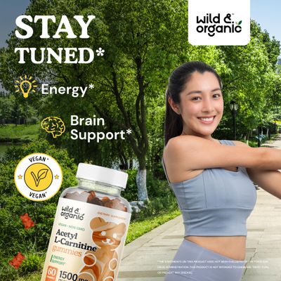 Wild &amp; Organic Acetyl L-Carnitine Gummies - Natural Dietary Supplement - 1500mg ALCAR to Support Energy &amp; Immunity - 60 Chews per Bottle