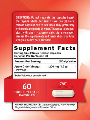 Nature's Truth Apple Cider Vinegar Capsules | 1200mg | Quick Release Pills | Non-GMO &amp; Gluten Free Supplement
