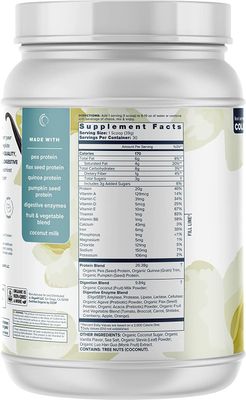 Organifi Complete Protein Vanilla Flavor - Organic Vegan Plant Based Protein Powder with Digestive Enzymes - 30 Day Supply - No Soy, Dairy, or Gluten