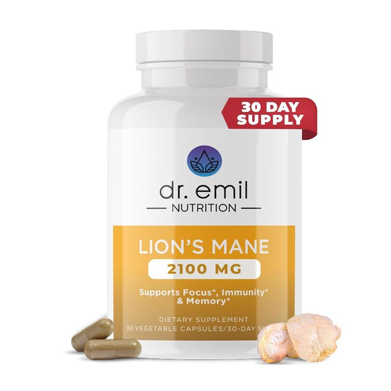 DR. EMIL NUTRITION 2100mg Organic Lions Mane Supplement Capsules - Focus, Mental Clarity &amp; Cognition - Nootropic Lion's Mane Mushroom Supplement with Organic Lions Mane