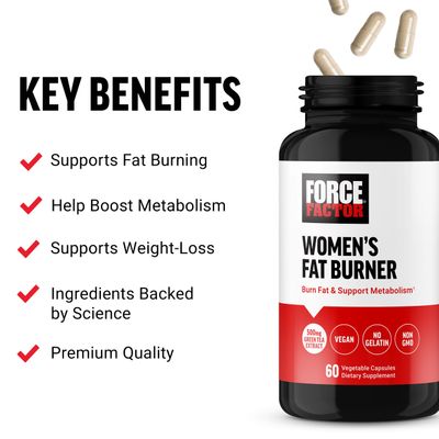 FORCE FACTOR Womens Fat Burner, Metabolism Booster, and Weight-Loss Supplement Support, Green Tea Fat Burner Weight-Loss Pills to Help with Energy, Diet, and Exercise, Vegan, Non-GMO, 60 Capsules
