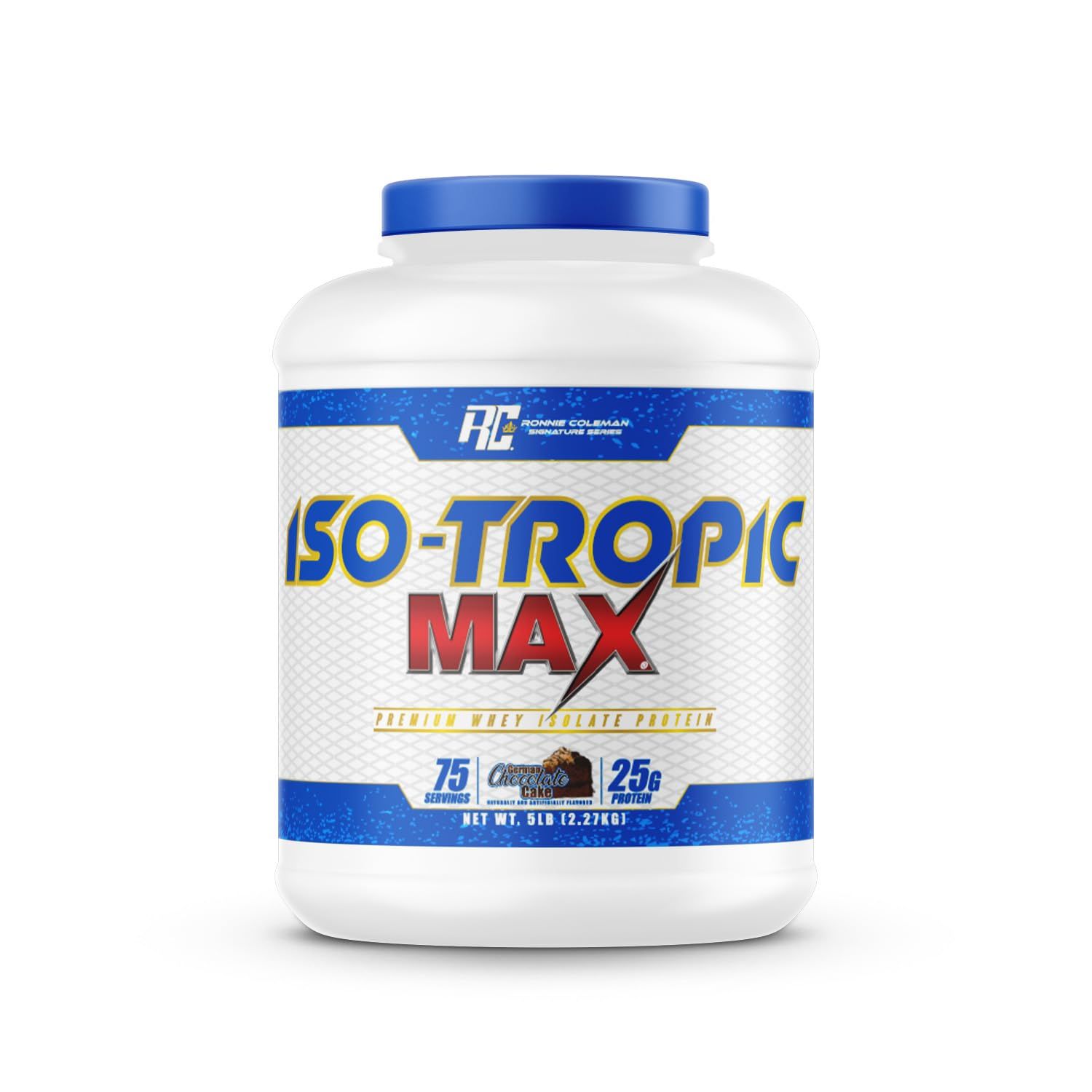 Ronnie Coleman Signature Series Whey Isolate Protein Powder, Pre Workout Shake Mix for Lean Muscle Mass &amp; Post Workout Recovery, Iso-Tropic Max, German Chocolate Cake Flavor, 5 lbs, 75 Servings