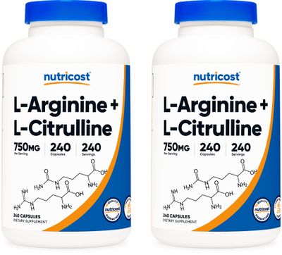 Nutricost L-Arginine L-Citrulline Complex 750mg, 240 Capsules (2 Bottles) - Non-GMO