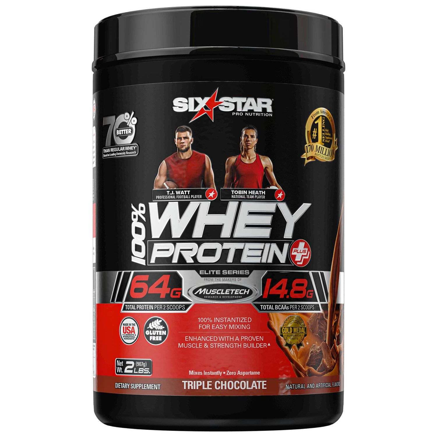 Whey Protein Powder | Six Star Whey Protein Plus | Whey Protein Isolate &amp; Peptides | Lean Protein Powder for Muscle Gain | Muscle Builder for Men &amp; Women | Chocolate, 2 lbs (Package May Vary)
