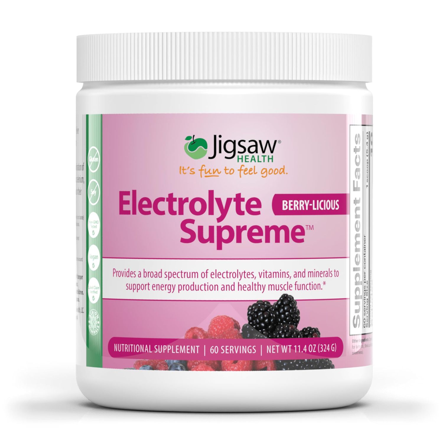 Jigsaw Health Electrolyte Supreme Jar, Berry Licious, 60 Servings