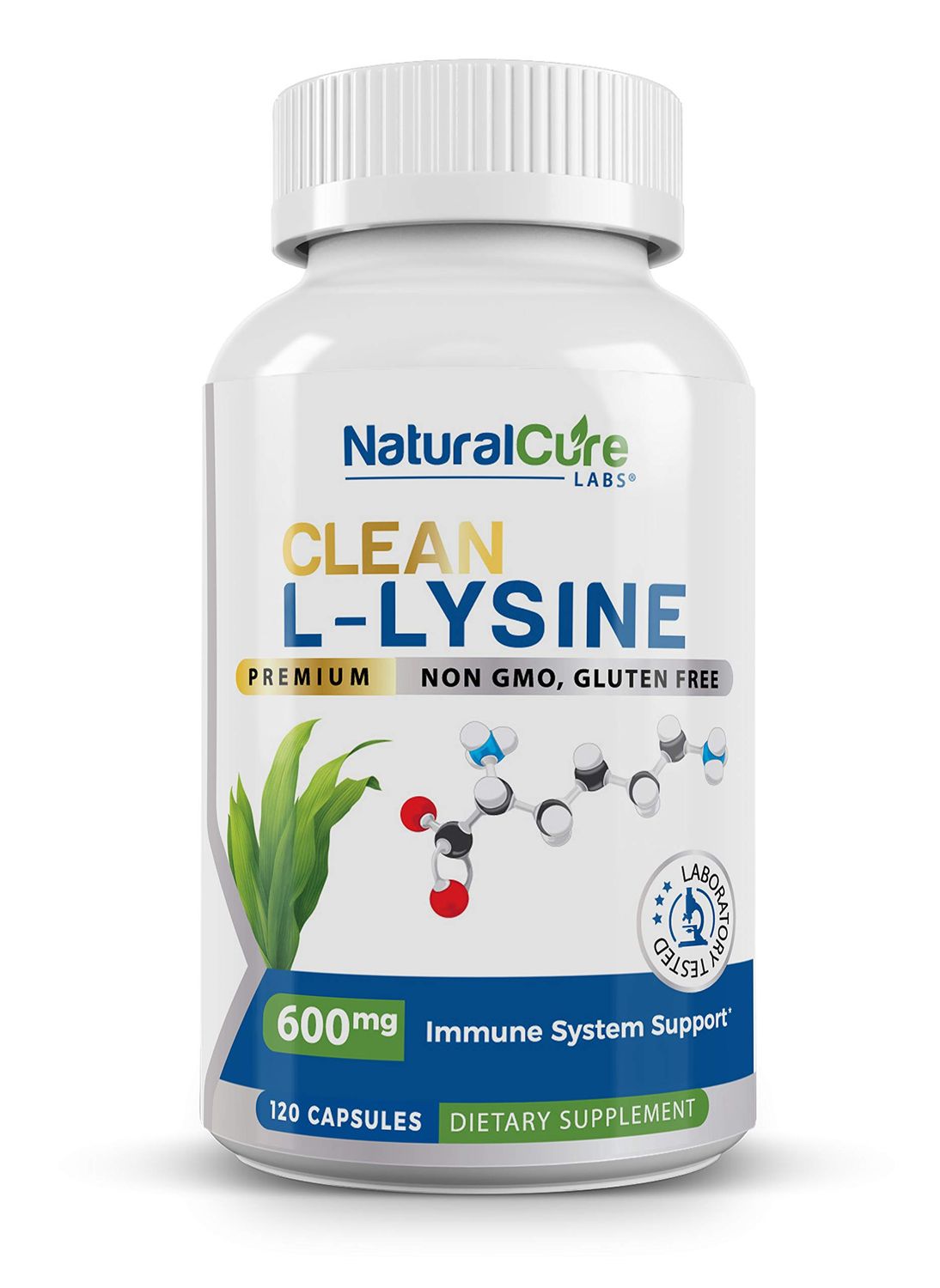 Natural Cure Labs Clean L-Lysine 600mg, 120 Capsules | Vegan, Non-GMO, &amp; Gluten Free
