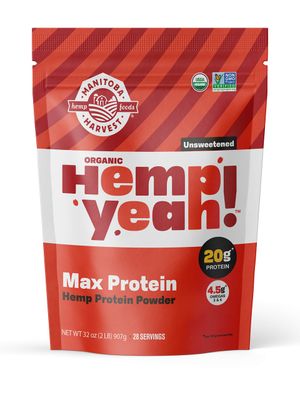 Manitoba Harvest Hemp Yeah! Organic Max Protein Powder, Unsweetened, 32oz; with 20g Protein and 4.5g Omegas 3&amp;6 per Serving, Keto-Friendly, Preservative Free, Non-GMO, Packaging May Vary