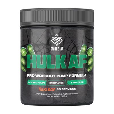 Swole AF | Hulk AF | Pre-Workout Pump Formula | Non Stimulant Improves Circulation Endurance | Dietary Supplement for Muscular Power Output with Bigger Gains &amp; Faster Recovery | Tigers Blood