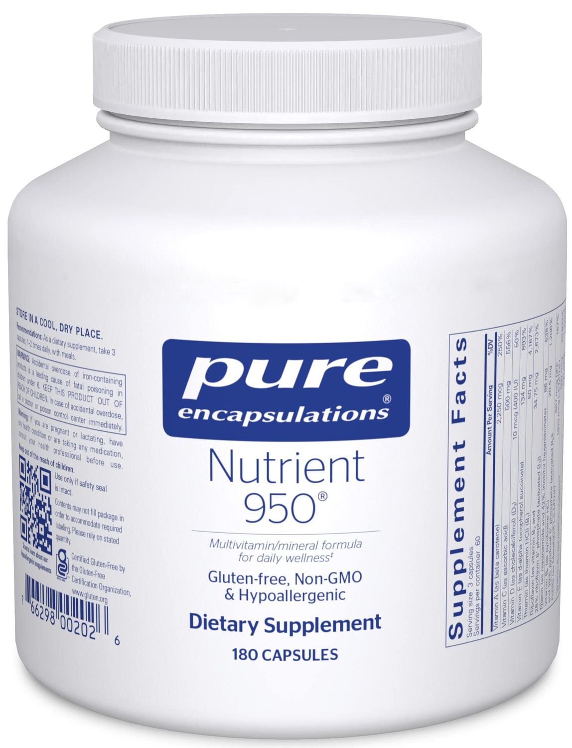 Pure Encapsulations Nutrient 950 | Multivitamin Mineral Supplement to Support Physiological Functions and a Healthy Lifestyle* | 180 Capsules