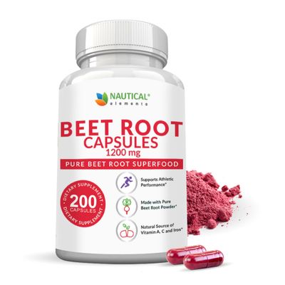 Beet Root Capsules - 1200mg Per Serving - 200 Beet Root Powder Capsules - Beetroot Powder Supports Blood Pressure, Athletic Performance, Digestive, Immune System (Pure, Non-GMO &amp; Gluten Free