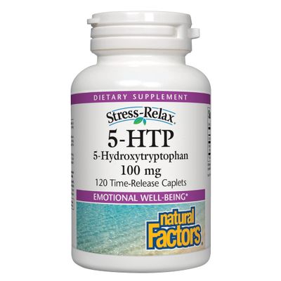 Natural Factors, Stress-Relax 5-HTP 100 mg, Pharmaceutical-Grade Supplement, Supports Sleep &amp; Emotional Well-Being, 120 Count (Pack of 1)
