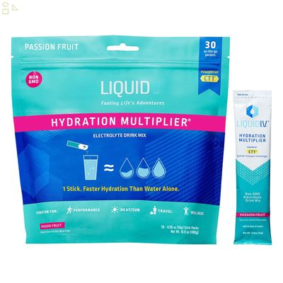 Liquid Hydration Multiplier Passion Fruit Flavor, 30 Individual Serving Stick Packs in Resealable Pouch for Sports Nutrition Supplements