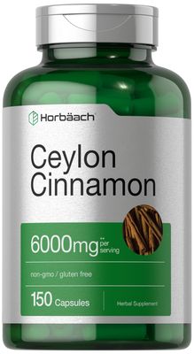 Horbaach Ceylon Cinnamon Capsules | 6000 mg | 150 Count | Non-GMO &amp; Gluten Free Supplement