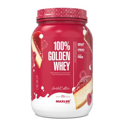 Maxler 100% Golden Whey Protein - 24g of Protein per Serving - Premium Whey Protein Powder for Pre Post Workout - Fast-Absorbing Whey Concentrate Isolate Hydrolysate Blend - Raspberry Cheesecake 2 lb