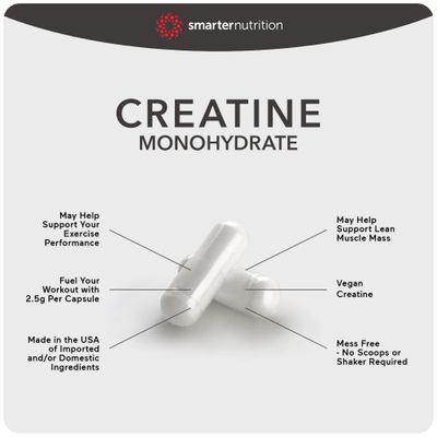Smarter Nutrition Creatine Pills with 2500mg (2.5g) Creatine Monohydrate Per Serving, Vegan Creatine Capsules - Pre Workout Support for Muscles, Strength and Endurance - 60 Capsules[1-Month Supply]