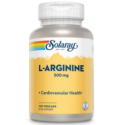 SOLARAY L-Arginine 500 mg, Nitric Oxide Supplement, Endurance, Energy, Heart Health Support, 100 Servings, 100 VegCaps
