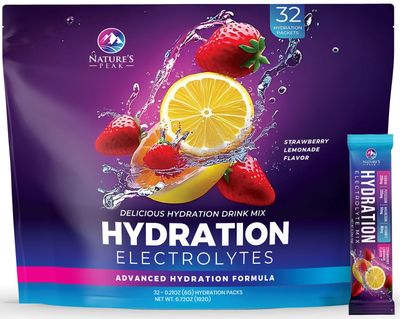 Liquid Replenisher Daily Electrolyte Drink Mix - Hydration Packets with 6 Electrolytes &amp; Minerals, Keto Friendly Pack, Vegan, Nature&#39;s Non-GMO &amp; Sugar-Free Electrolyte Powder - 32 Stickpack Servings