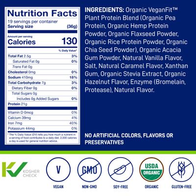 LeanFit Organic Plant-Based Protein Powder, Natural Vanilla Flavor - Vegan, USDA Organic Certified, Soy-Free, Gluten-Free, Dairy-Free, Sugar-Free, Non-GMO - 21g Protein, 19 Servings, 1.58 Pound Tub