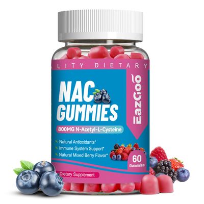 EAZGOO NAC Gummies 800mg, N-Acetyl Cysteine Supplement, NAC Supplement for Immune System &amp; Antioxidant, Non-GMO, Gluten Free, Vegan - 60 Counts