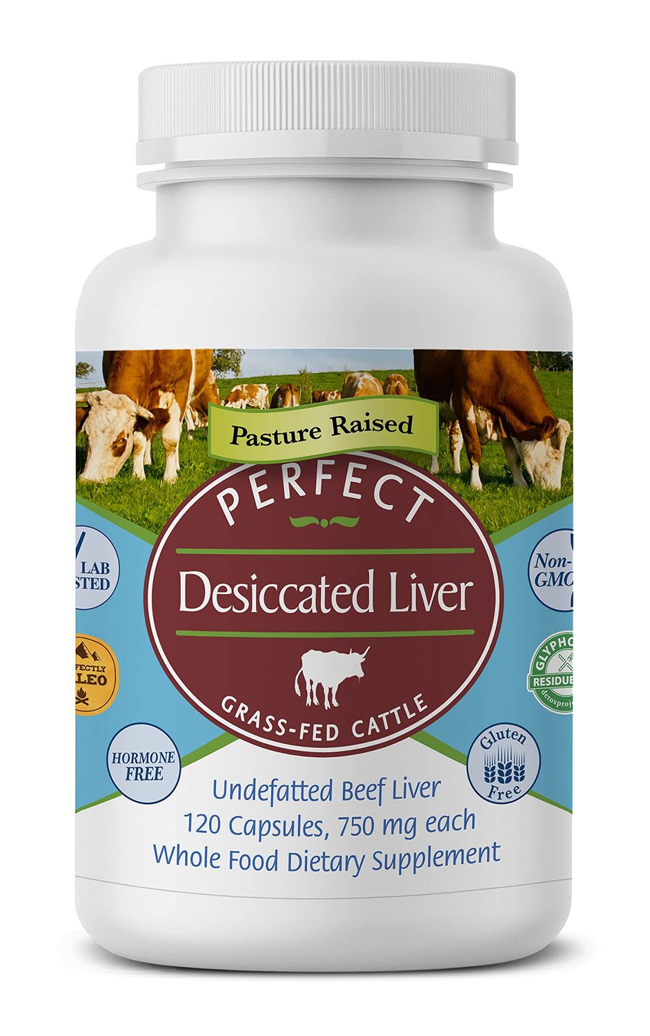 Perfect Supplements - Desiccated Beef Liver Capsules Grass Fed Supplement -Natural Source of Protein, Iron, Vitamins A &amp; B- Boosts Energy and Immunity - No Chemicals No Dairy and Hormone Free