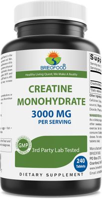 Brieofood Creatine Pills 3000 mg per Serving - 240 Tablets - 3rd Party Lab Tested for Purity &amp; Quality - Helps Improve Athletic Performance