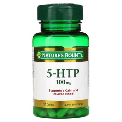 Nature&#39;s Bounty 5-HTP Pills and Dietary Supplement, Supports a Calm and Relaxed Mood, 100mg, 60 Capsules