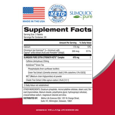 Slimquick Pure 3x Extra Strength Pill for Women, Helps Achieve Weight Goals, Helps Metabolism, Lose Excess Water, Keeps Full for Longer with Green Tea Extract, Caste Tree, Caffeine, MCT Oil - 60 Count