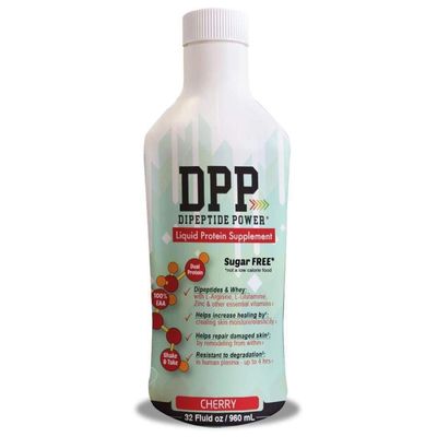 Nutritional Designs DPP Dipeptide, Wound-Healing Liquid Collagen &amp; Whey Protein Supplement, Sugar-Free, Promotes Healthy Skin &amp; Hair for Men &amp; Women (Cherry, Bottle, 32 Fl Oz)