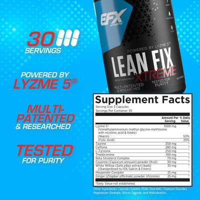 EFX Sports Lean Fix Xtreme | Weight Loss Supplement | Multi-Patented, Fat Burning Formula | Powered by Lyzme 5 | 30 Servings, 90 Capsules