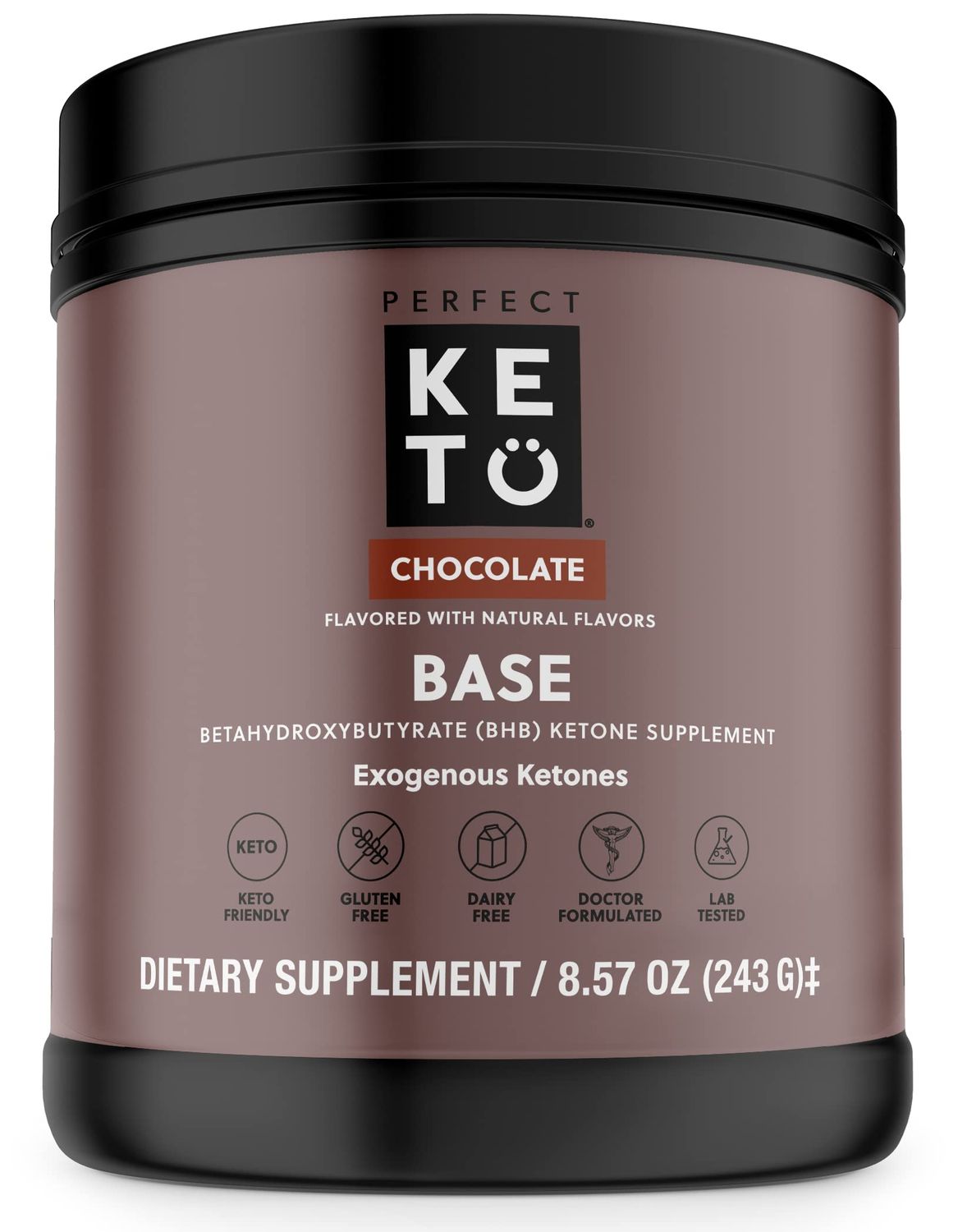Perfect Keto Exogenous Ketones Powder, BHB Salts for Ketosis &amp; Fasting Support, Electrolytes for Hydration, Caffeine Free Energy, Chocolate, 8.57 oz