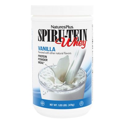 Natures Plus SPIRU-TEIN WHEY Shake, Vanilla - 1.05 lb - Whey Protein Powder - with Spirulina, Vitamins &amp; Minerals - Gluten Free - 14 Servings