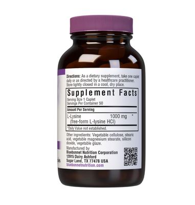 Bluebonnet L-Lysine 1000 mg Caplets, 50 Count