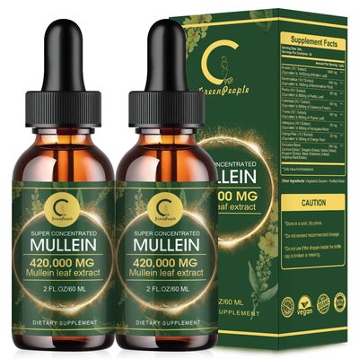 (2 Pack) Mullein Drops for Lungs - 14000mg Mullein Leaf Extract for Lung Detox &amp; Cleanse, Support for Respiratory, Immune, Digestive System, Natural Mullein Liquid Tincture, Non-GMO, 4 FL OZ
