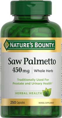 Nature&#39;s Bounty Saw Palmetto Support for Prostate and Urinary Health, Herbal Health Supplement, 450mg, 250 Capsules