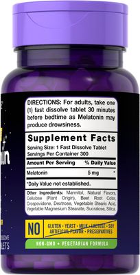 Carlyle Melatonin 5 mg Fast Dissolve 300 Tablets | Berry Flavor | Vegetarian, Non-GMO Supplement
