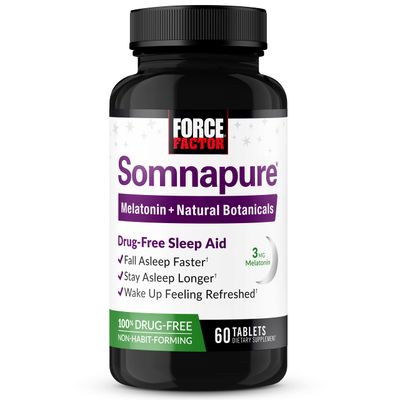 Force Factor Somnapure Drug-Free Sleep Aid for Adults for Occasional Sleeplessness with Melatonin &amp; Valerian, Non-Habit-Forming Sleeping Pills, Fall Asleep Faster, Wake Up Refreshed, 60 Tablets