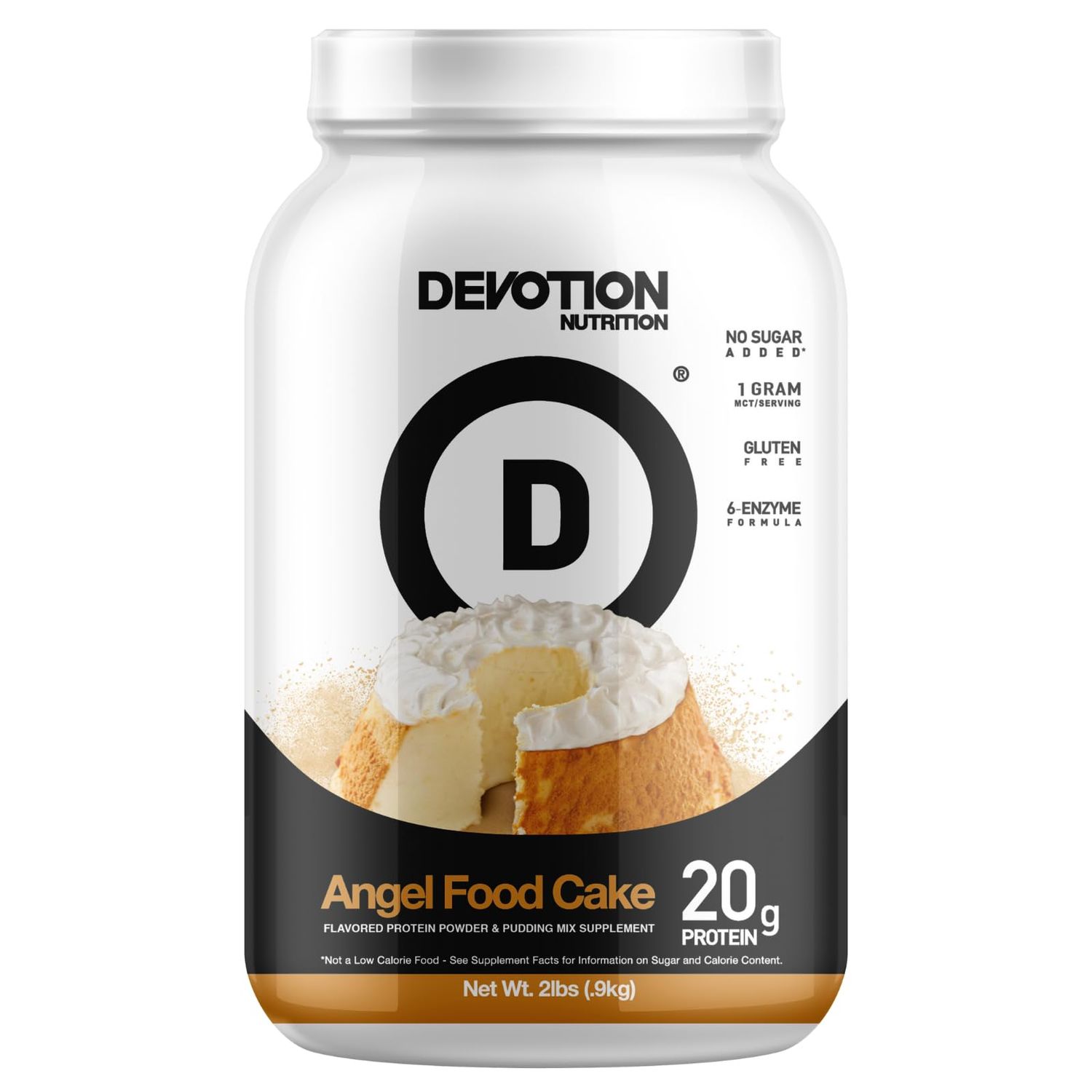 Devotion Nutrition Protein Powder Blend | Gluten Free, Keto Friendly, No Added Sugars | 1g MCT | 20g Whey &amp; Micellar Protein | 2lb Tub (Angel Food Cake)