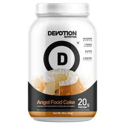 Devotion Nutrition Protein Powder Blend | Gluten Free, Keto Friendly, No Added Sugars | 1g MCT | 20g Whey &amp; Micellar Protein | 2lb Tub (Angel Food Cake)