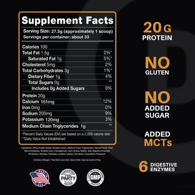 Devotion Nutrition Protein Powder Blend | Gluten Free, Keto Friendly, No Added Sugars | 1g MCT | 20g Whey &amp; Micellar Protein | 2lb Tub (Angel Food Cake)